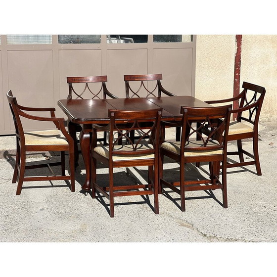 Image 1 of Set of 6 vintage mahogany dining chairs, England 1980