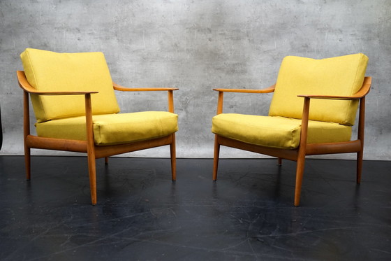 Image 1 of German vintage armchair in yellow fabric by Walter Knoll, 1960s, set of 2