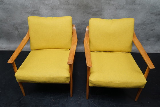 Image 1 of Fauteuils vintage allemands en tissu jaune de Walter Knoll, années 1960, lot de 2