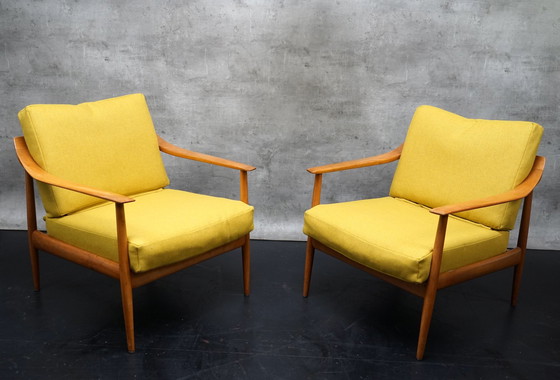 Image 1 of German vintage armchair in yellow fabric by Walter Knoll, 1960s, set of 2