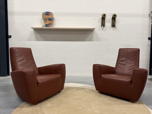 2 Label Vandenberg Longa Armchairs Brown Leather