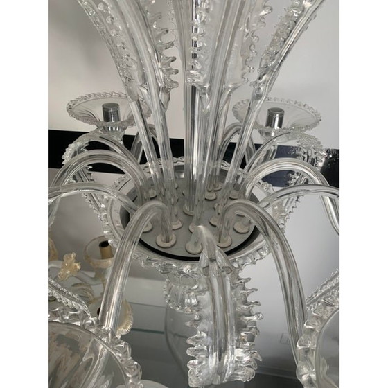 Image 1 of Venetian Transparent Murano Style Glass Chandelier With Ferns "Felci" Leaves