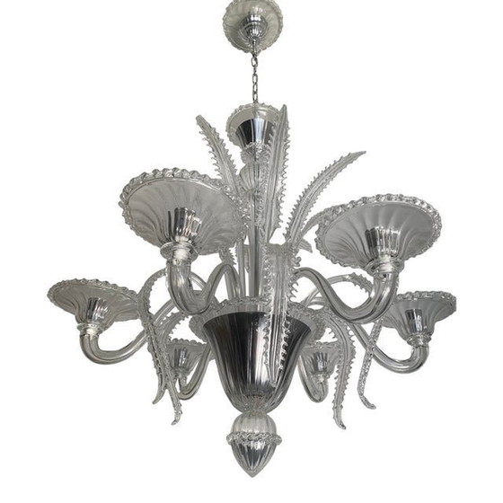 Image 1 of Venetian Transparent Murano Style Glass Chandelier With Ferns "Felci" Leaves