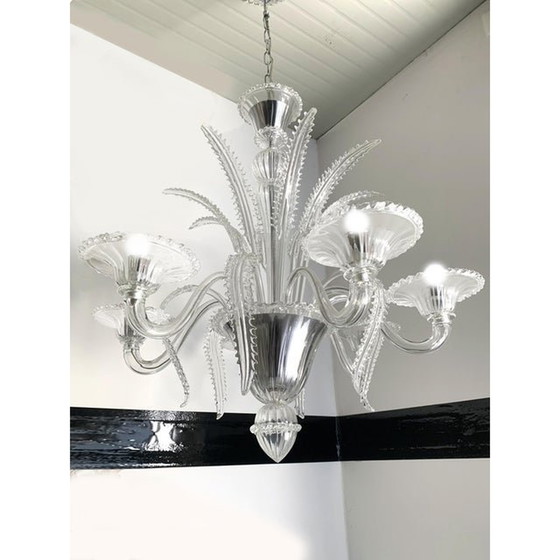 Image 1 of Venetian Transparent Murano Style Glass Chandelier With Ferns "Felci" Leaves