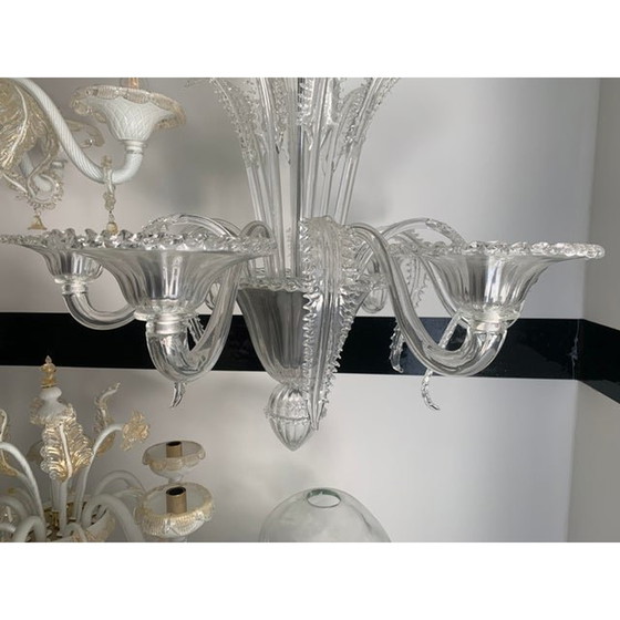 Image 1 of Venetian Transparent Murano Style Glass Chandelier With Ferns "Felci" Leaves