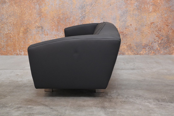 Image 1 of Unique newly upholstered black leather Montis Riva sofa