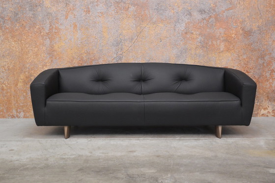 Image 1 of Unique newly upholstered black leather Montis Riva sofa