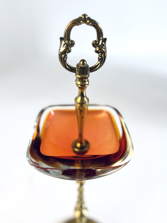 Image 1 of Standing ashtray brass & Murano glass