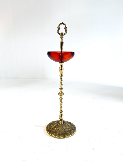 Standing ashtray brass & Murano glass