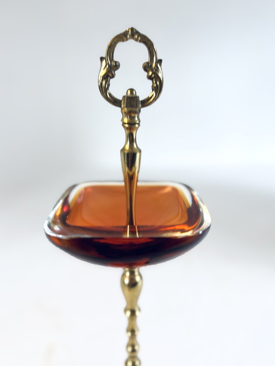 Image 1 of Standing ashtray brass & Murano glass