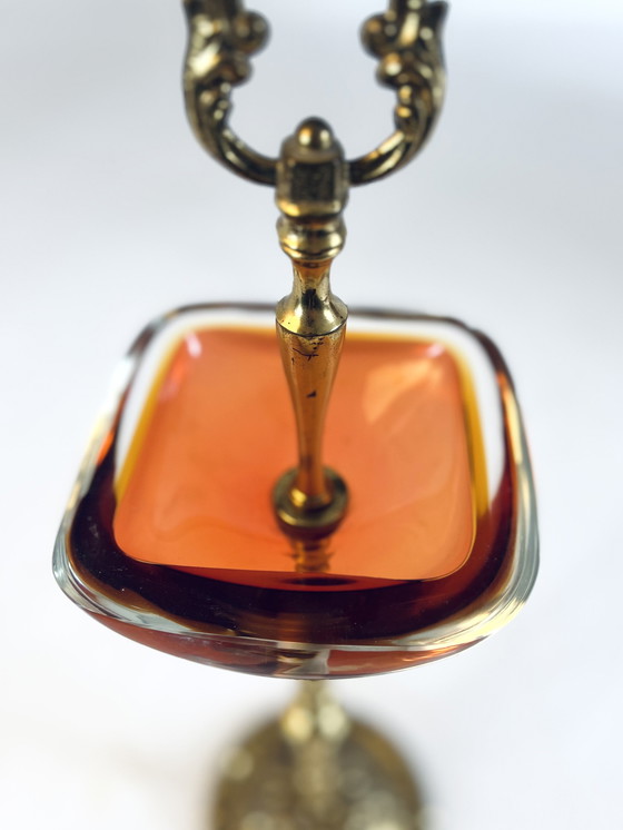 Image 1 of Standing ashtray brass & Murano glass