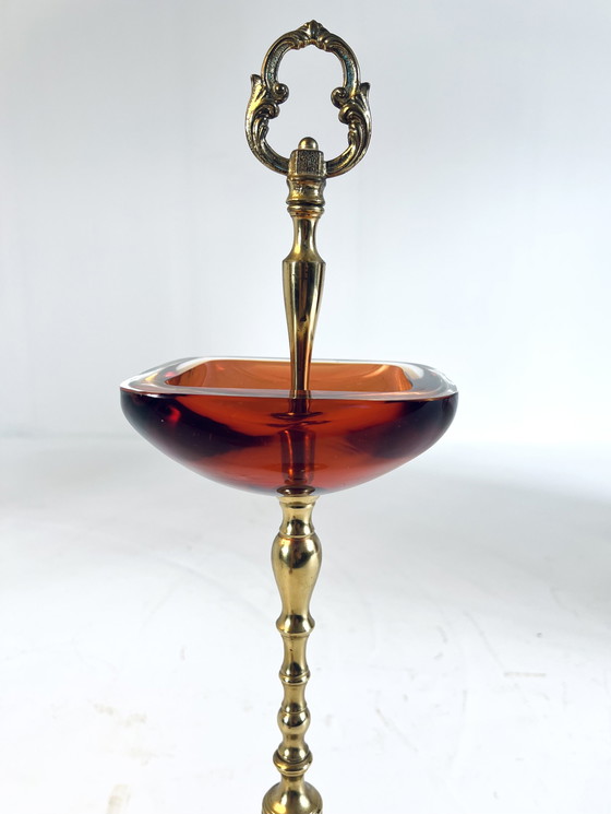 Image 1 of Standing ashtray brass & Murano glass