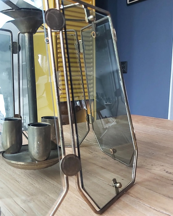 Image 1 of Lampe suspendue vintage en laiton avec verre fumé