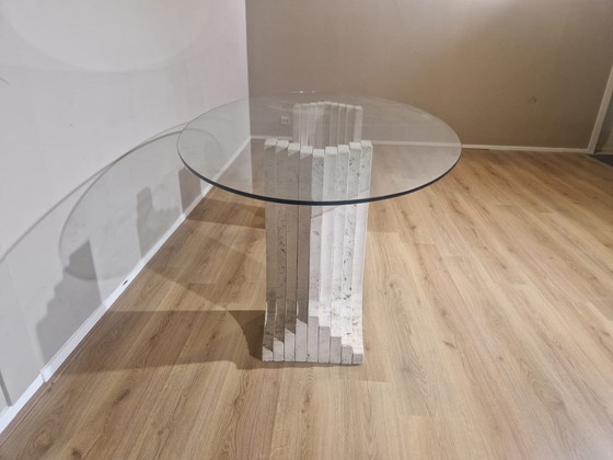 Image 1 of Travertine Dining Table - Vintage - Glass - Design - 70'S