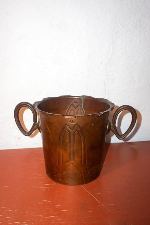 Art Nouveau Copper Champagne Bucket * Belle Epoch Wice Cooler * Antique French Ice Bucket * Victorian Barware * 1910S Kitchenali