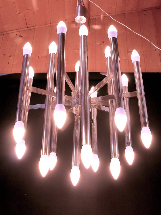 Image 1 of Gaetano Sciolari Modern Chrome Twenty Four Lights Chandelier, Mid 20Th Century Italy