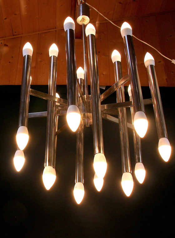 Image 1 of Gaetano Sciolari Modern Chrome Twenty Four Lights Chandelier, Mid 20Th Century Italy