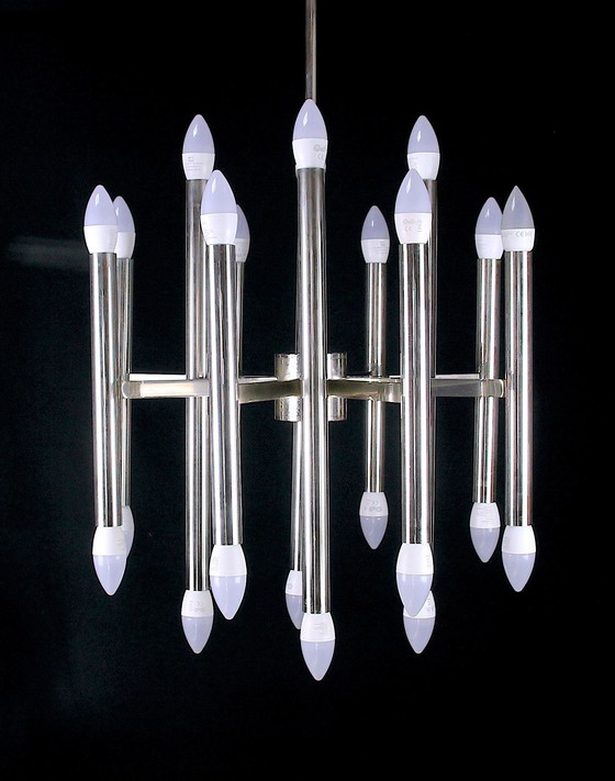 Image 1 of Gaetano Sciolari Modern Chrome Twenty Four Lights Chandelier, Mid 20Th Century Italy