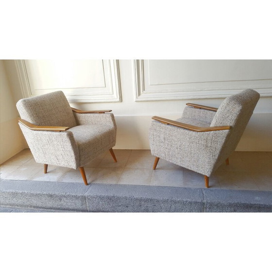 Image 1 of Poltrona Mid-Century in legno e tessuto grigio - anni '50