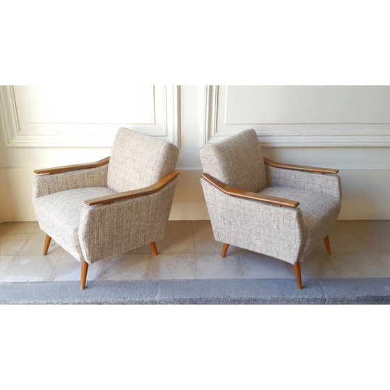 Image 1 of Poltrona Mid-Century in legno e tessuto grigio - anni '50