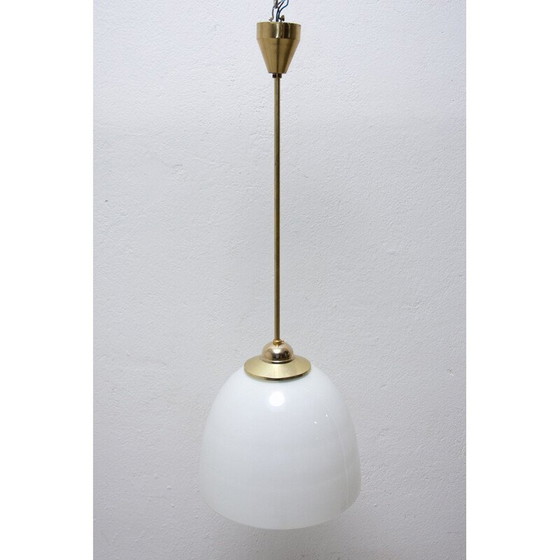 Image 1 of Lampada a sospensione vintage Bauhaus con asta in ottone, Cecoslovacchia 1930