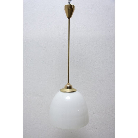 Image 1 of Lampada a sospensione vintage Bauhaus con asta in ottone, Cecoslovacchia 1930