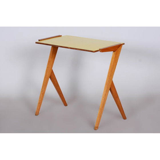 Image 1 of Vintage yellow side table in beechwood and umakart, Czechia 1950