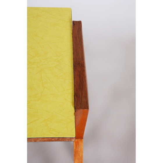 Image 1 of Vintage yellow side table in beechwood and umakart, Czechia 1950