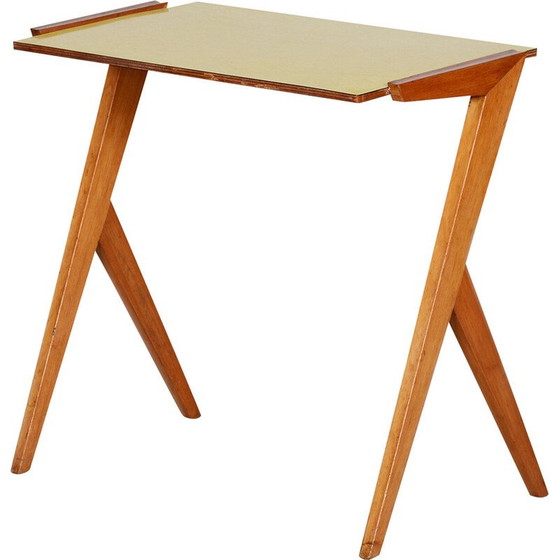 Image 1 of Vintage yellow side table in beechwood and umakart, Czechia 1950