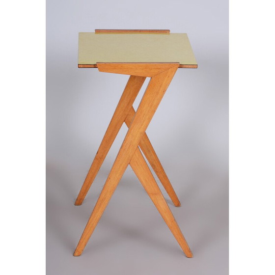 Image 1 of Vintage yellow side table in beechwood and umakart, Czechia 1950