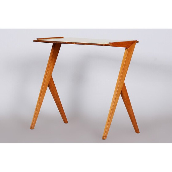 Image 1 of Vintage yellow side table in beechwood and umakart, Czechia 1950