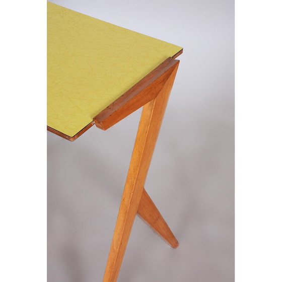 Image 1 of Vintage yellow side table in beechwood and umakart, Czechia 1950