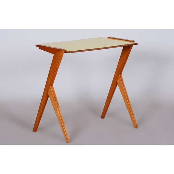 Image 1 of Vintage yellow side table in beechwood and umakart, Czechia 1950