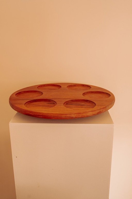 Vassoio girevole per bevande "Lazy Susan" in teak vintage