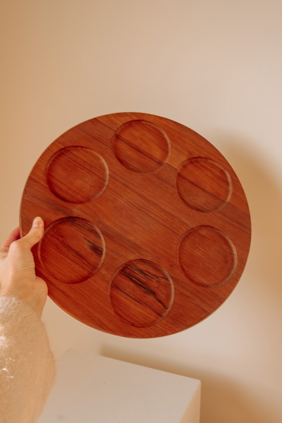 Image 1 of Vassoio girevole per bevande "Lazy Susan" in teak vintage