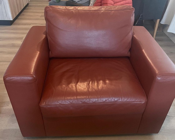 Image 1 of 2X 2 Seater Sofa, 1 Armchair And 1 Footstool Of Italian Top Quality. Thick Soft Firm Leather.