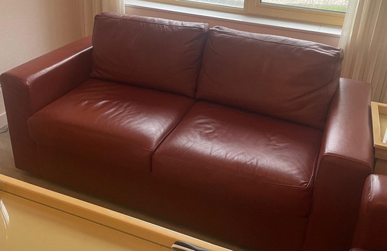 Image 1 of 2X 2 Seater Sofa, 1 Armchair And 1 Footstool Of Italian Top Quality. Thick Soft Firm Leather.