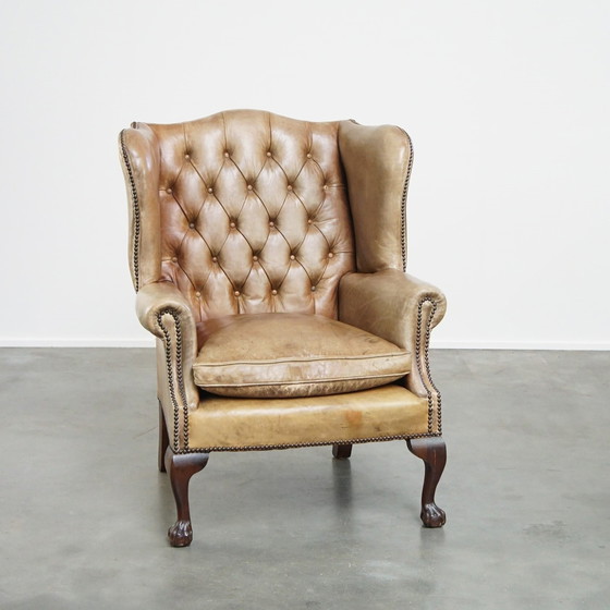 Image 1 of Beef Leather Chesterfield Ear Armchair