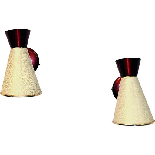 Pair of vintage beige and red metal wall lamp, Sweden 1950