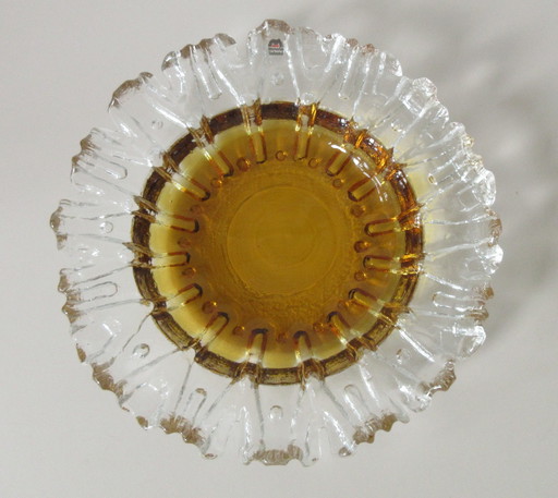 Amber and clear glass bowl Revontulet design Tauno Wirkkala for Muurla Lasi