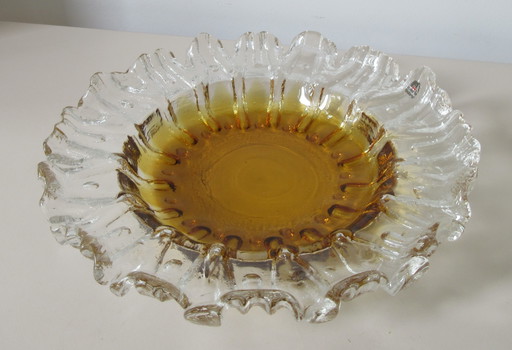 Amber and clear glass bowl Revontulet design Tauno Wirkkala for Muurla Lasi