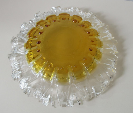 Image 1 of Amber and clear glass bowl Revontulet design Tauno Wirkkala for Muurla Lasi