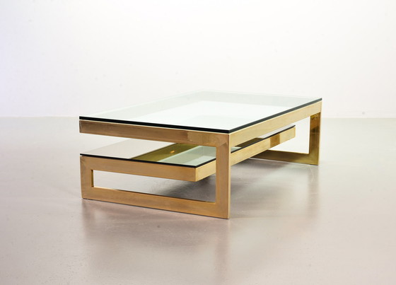 Image 1 of Belgo-Chrom Architectural G-Table Plaqué or 23 carats avec plateau en verre