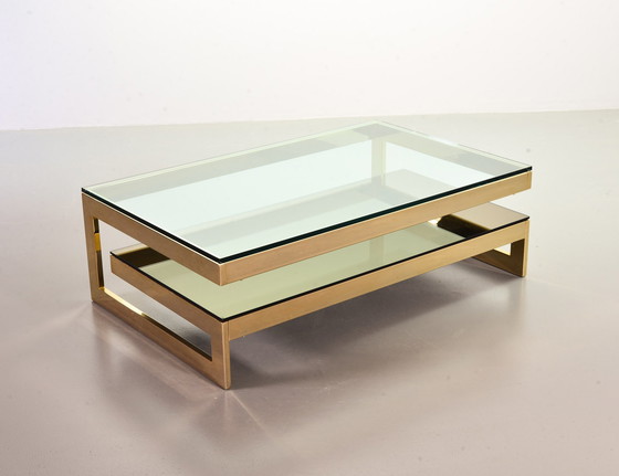 Image 1 of Belgo-Chrom Architectural G-Table Plaqué or 23 carats avec plateau en verre