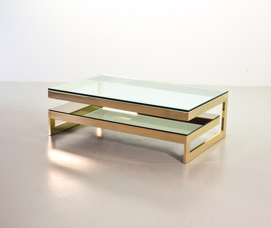 Image 1 of Belgo-Chrom Architectural G-Table Plaqué or 23 carats avec plateau en verre