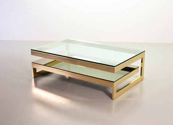 Image 1 of Belgo-Chrom Architectural G-Table Plaqué or 23 carats avec plateau en verre