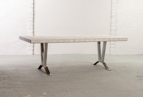 Image 1 of Table basse en céramique sur pied chromé de style Denisco, Belgique, années 1960