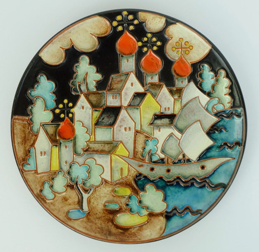 majolika karlsruhe wall plate gustav heinkel 1930s