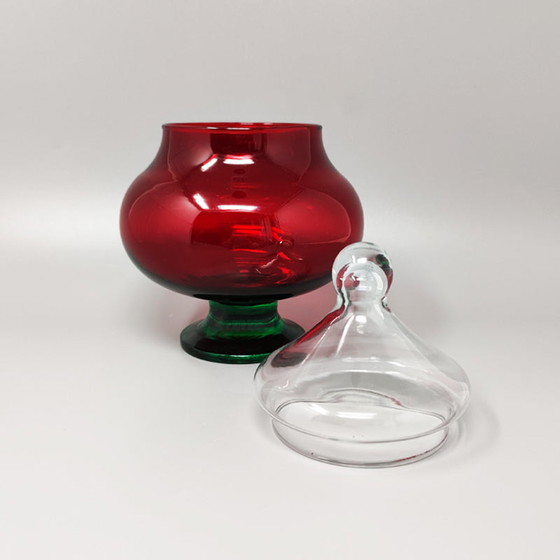 Image 1 of Jarre rouge et verte Rossini en verre Empoli