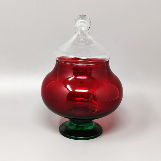 Image 1 of Jarre rouge et verte Rossini en verre Empoli